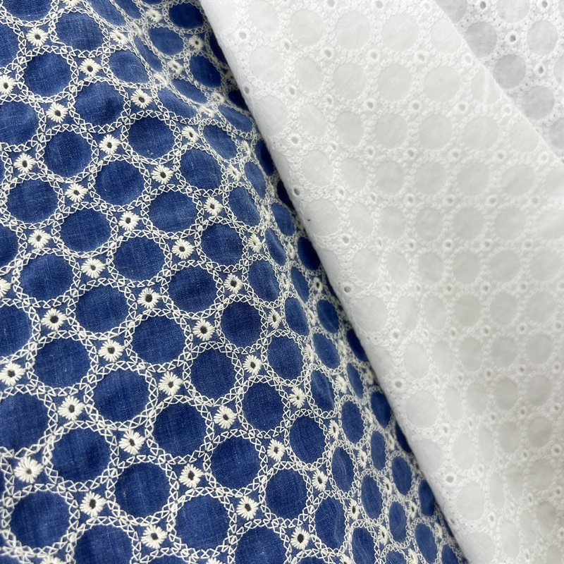 Sewing Eyelet Fabric - قماش دنيم قطني مطرز بفتحات دائرية