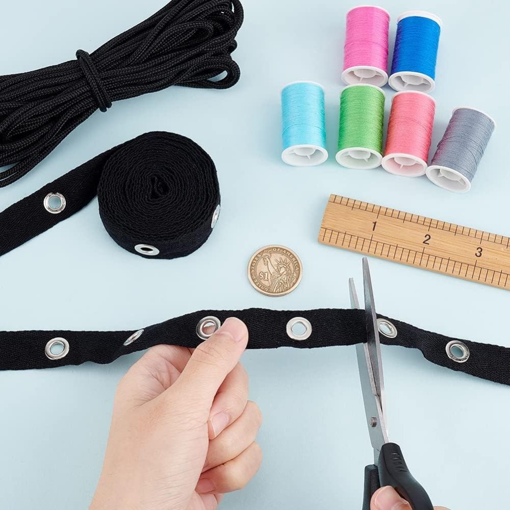 شريط تزيين بحلقات معدنية أسود  - مراجعة Sewing Eyelet Fabric وسعره